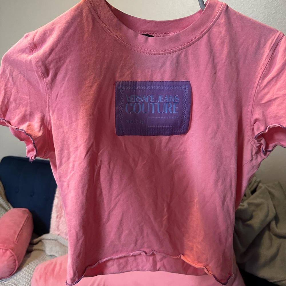 Versace Jeans Collection Crop Tee Pink Logo Patch Tee
